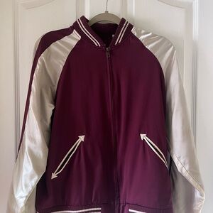 Disney Mickey Minnie Mouse x Uniqlo Burgundy and Cream Bomber Jacket